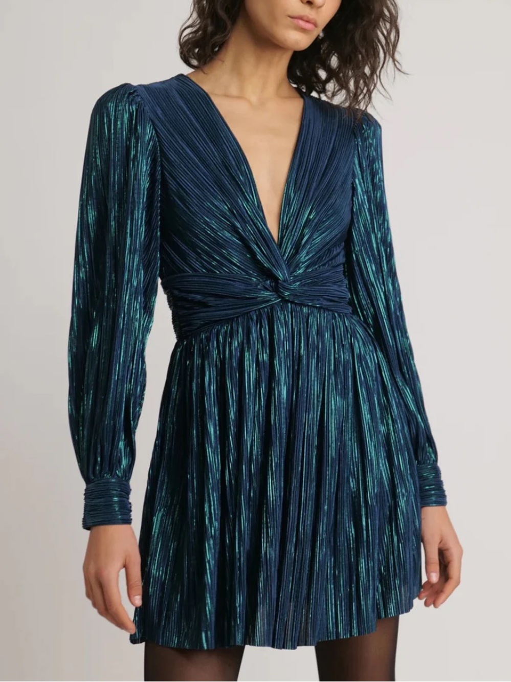 NWT Sabina Musayev Metallic Blue Green Mini Dress  Shimmery Party Size Large